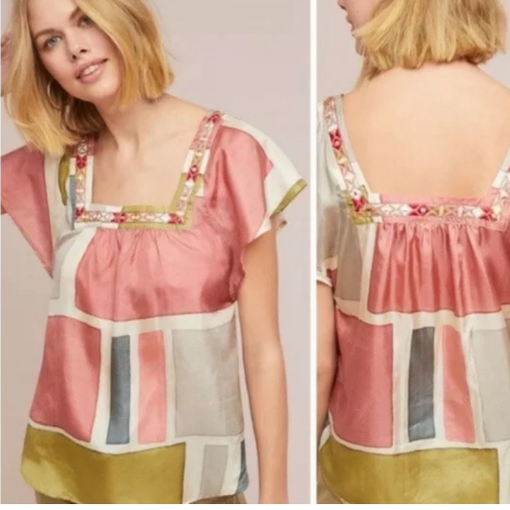 Anthropologie Akemi + Kin Carre 100% Silk Blouse small